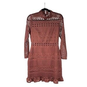 Two Sisters Riverdale Mauve Pink Lace Crochet Long Sleeve‎ Mini Dress 6 M NWT
